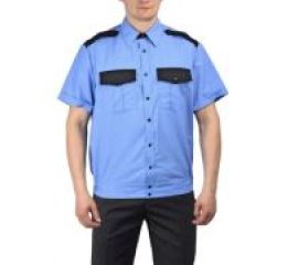 Рубашка охранника короткий рукав голубая/черн навыпуск Арго+